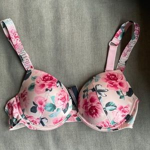 Victorias Secret Very Sexy Push-Up Bra Pink Floral with Jewels 34B Valentines